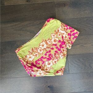 Floral One-Shoulder Women’s top in Lime Green & Pink